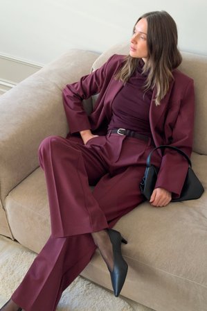 NA-KD Pantalon de costume taille haute en tissu épais - Pantalon cigarette - Burgundy - EU 40