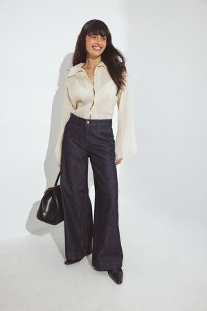 Victoria Quitzau x NA-KD High Waist Tailored Denim - Jeans med vide ben - Blå - EU 38