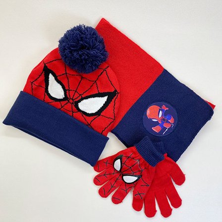 Marvel Spider-Man Vinter Børnehat, Handsker og Halstørklæde Sæt, Varm Hårboldehat