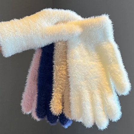 Women Winter Warm Mink Velvet Gloves Plush Five Finger Gloves Outdoors Solid Color Glove Cute Fur Fluffy Wrist Warmer Mittens