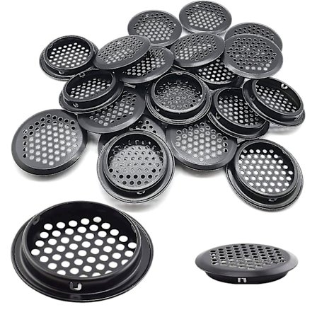 Ventilasjonsgitter i rustfritt stål, runde, for luftventiler, innvendig, 20 stk, svart