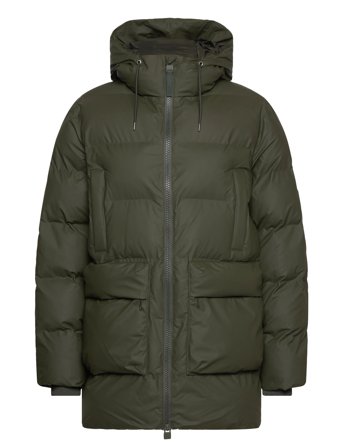 Rains Alta Long Puffer Cargo Jacket W3T4 - Green - XS