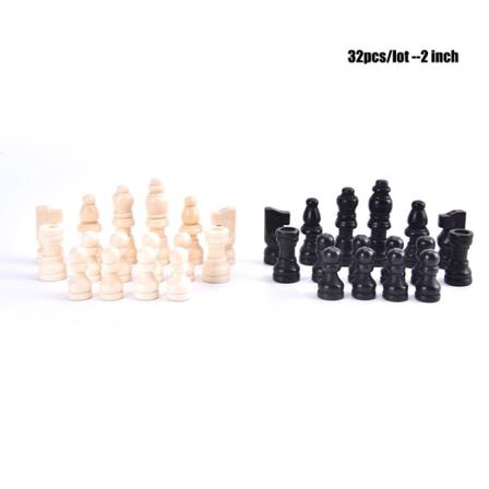 32 stk. træskakbrikker komplet skakmænd International Word sort 2in black 2in