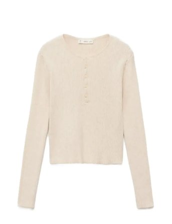 Mango Ribbed Sweater With Buttons - Cream - 11-12