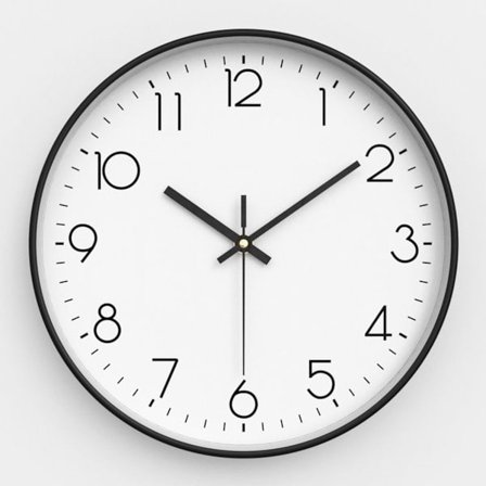 Rund väggklocka, 29 cm, lättläst, tyst, batteridriven, svart