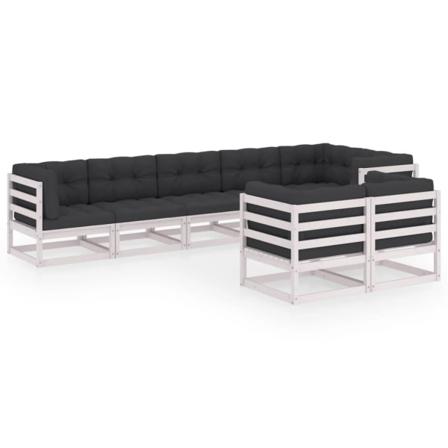 Vidaxl Loungegrupp Med Dynor 8 Delar Massiv Furu Vit