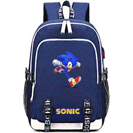 Sonic-sarjakuvakankaasta valmistettu kannettava tietokoneen reppu sopii nuorten miesten reppuihin, joissa on USB-latausportti, sininen3), 132