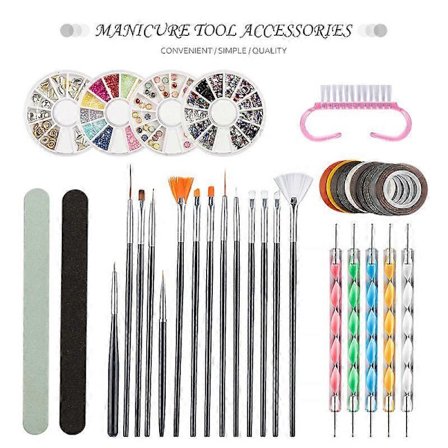 Nagelkonstset, Nagelpenna Designer, Nageltillbehörsset med Nageldekoration Strass, Prickpenna, Blandade Färger Nagelstripingtejp, Nagelborstverktyg