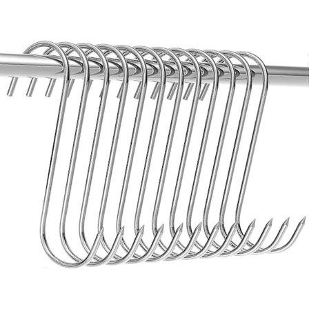 12 kpl Savustuskoukkuja Lihan ja Kalan Savustukseen - Ruostumaton Teräs Hopea