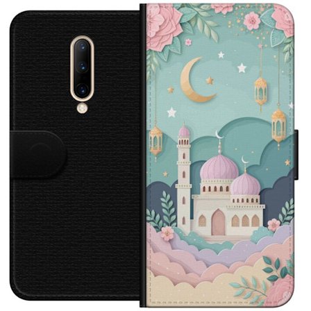 Yhteensopiva Lompakkokotelo OnePlus 7 Pro Käsin piirretty matkainspiroima kuosi, jossa on maailmankarttaa, lentokoneita, sydämiä ja vintage seikkai