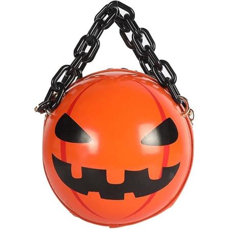 Pumpa skuldertaske til kvinder Basketformet Crossbody-taske PU-læder Halloween-kæde Crossbody-taske(11*11*11cm, hvid)