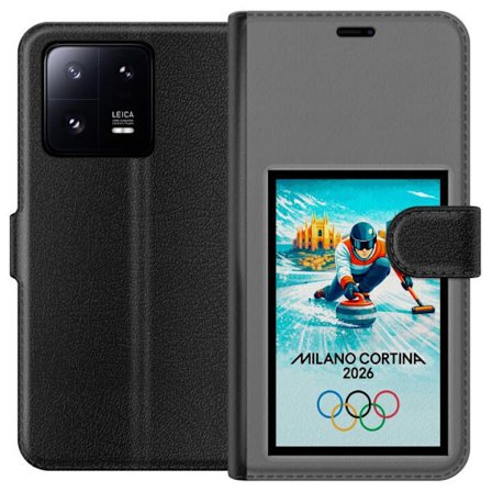 Yhteensopiva Lompakkokotelo Xiaomi 13 Pro Jääkiekkoilukuva, jossa pelaajat liikkuvat jäällä, Milano Cortina 2026, Milanin maamerkit ja olympialaisten