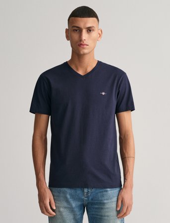 GANT Slim Shield V-Neck T-Shirt - Navy - S