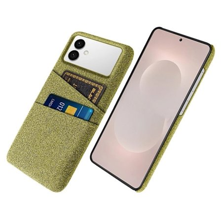 Mobilskal till Samsung Galaxy S26 Edge Tyg + Hård PC Med Dubbel Kortfack - Gul