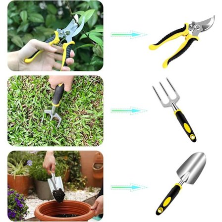 Hageverktøy, 3-delt rustfritt aluminium hageverktøy for voksne