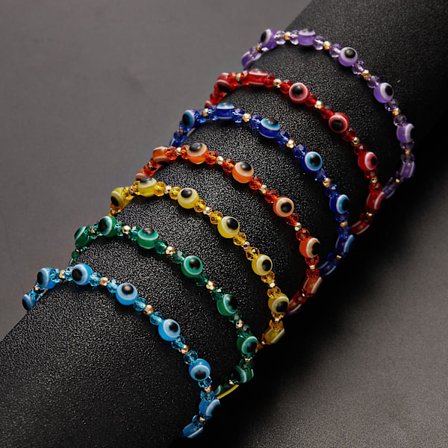 Ghyt Tyrkiske lykkelige onde øye armbånd for kvinner menn fargerike krystallperler flettet tau sjarm armbånd par vennskap smykker gave 7 stk