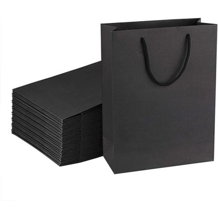 Mustat lahjapaperipussit, 15 kpl keskikokoisia mustia paperilahjapaperipusseja kahvalla, 15 x 6 x 20 cm, uudelleenkäytettäviä juhlapusseja 