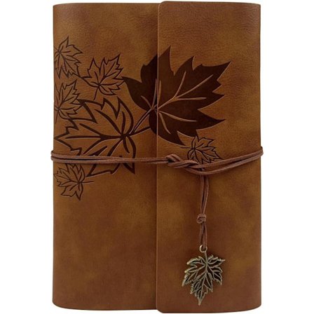 Skissbok i läder med spiralrygg och kraftpapper - Kompatibel med A6-papper - Resedagbok eller dagbok (Brun, A6)