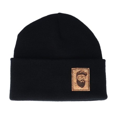 Bearded Man - Black cuff Beanie - Cap Man Patch Black Beanie @ Hatstore
