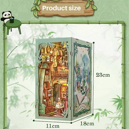 DIY Bokkroksett Søt Panda Bokhandel Miniatyr Bokhus med Lys Bokhyllinnsats for Håndverk Bursdag