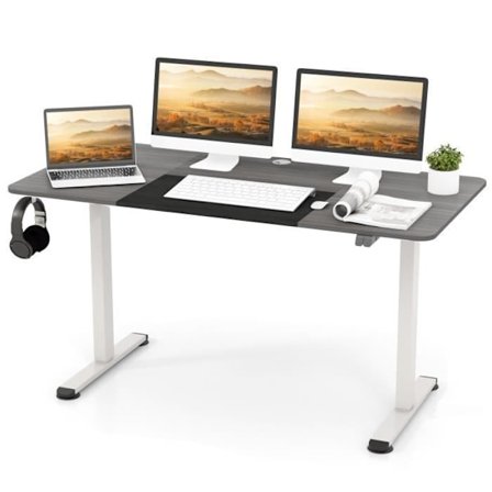 COSTWAY elektrisk sidde-stå skrivebord, 140 x 70 x 72-116 cm, Højdejusterbart bord, Enkeltmotor, Mørkegrå