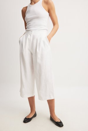 NA-KD Jupe-culotte large en lin à taille haute - Pantalons en lin - Blanc - EU 40