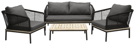 Venture Home Andorra 9583-019 Loungeset soffa, bord, fåtöljer, svart/grått/natur, Utemöbler