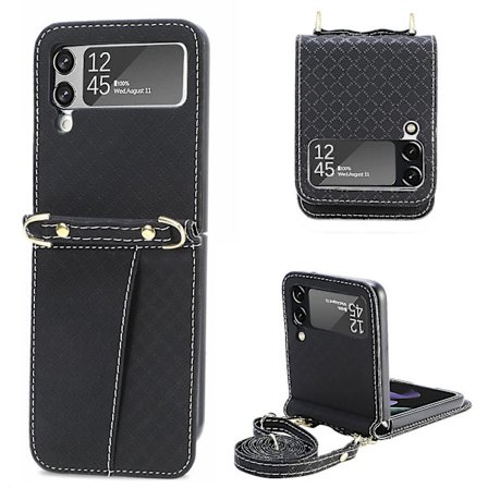 Lanyard Läderfodral Kompatibel Samsung Galaxy Z Flip 3 Z Flip 4 Med Kortfack Stöttålig Crossbody