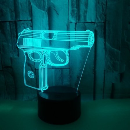 JUSTUP Optisk Illusion 3D Pistol Gun Natlampe 16 Farver Skiftende Fjernbetjening Touch Switch Dekor LED Bordlampe Jule Jule Fødselsdag Gif