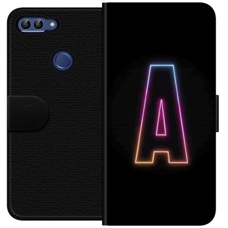 Kompatibel Tegnebogsetui til Huawei Huawei P smart Minimalistisk neonbogstav A i regnbuefarvet lys mod sort baggrund i moderne typografisk stil