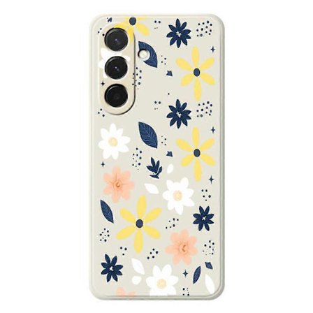 Etui til Samsung Galaxy A36 5G Farverigt Blomstret Blåt Bladmønster Tryk Lige Kant TPU Telefon Bagside Beige