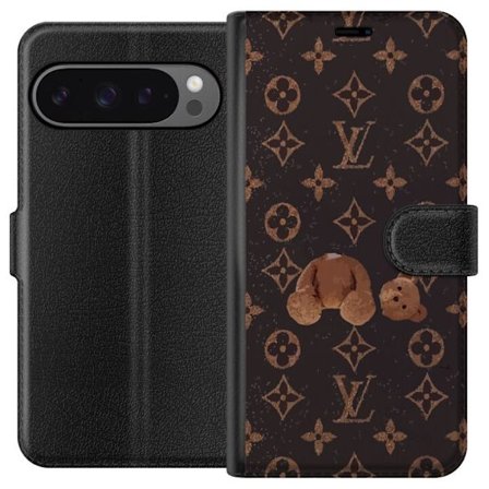 Kompatibel Tegnebogsetui til Google Google Pixel 9 Pro XL Luksuriøst monogrammønster med knust bamse i mørk modeæstetik
