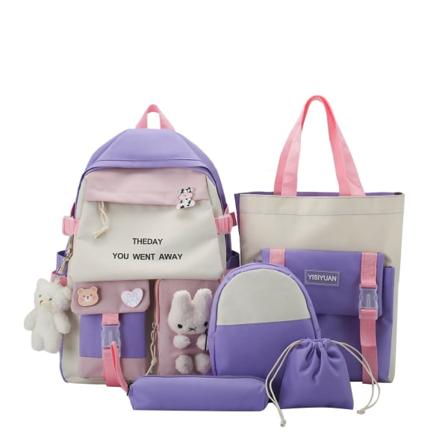 Skolesekk Casual Nylonfargematchende ryggsekk Søt jente ryggsekk med stor kapasitet Purple