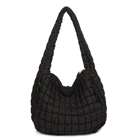 Quiltet taske til kvinder, stor quiltet taske til kvinder, messenger taske i bomuld, quiltet skuldertaske 01-negro