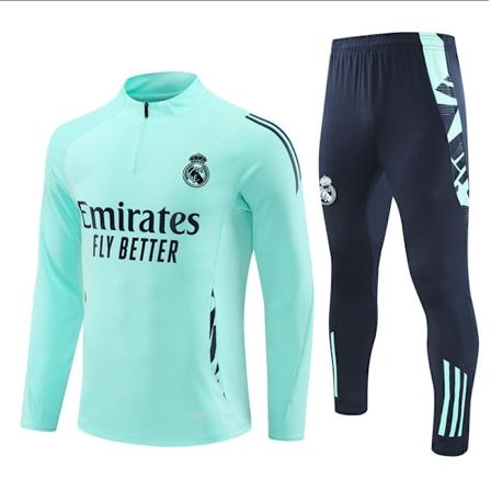 2425 Ny Real Madrid Fotboll Långärmad Halv Zip Vuxen och Barn Träningsjersey Ljusgrön - Perfekt Ljusgrön[CH]