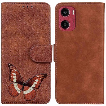 For Motorola Moto G05 4G/E15 4G Stativ Veske PU Lær Telefon Deksel Sommerfugl Trykt