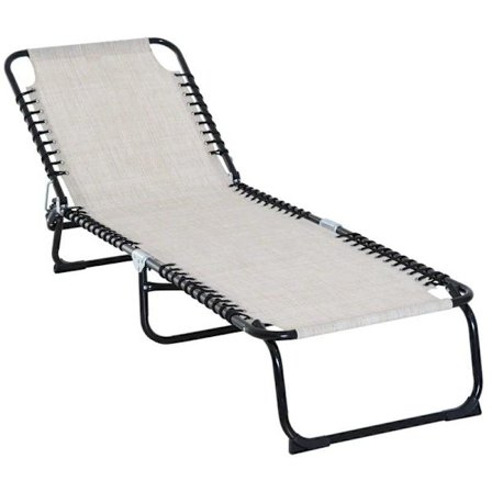 Rootz Sun Lounger - Sammenklappelig liggestol - Strandchaisestol - 4-niveau ryglæn - Beige - 197 cm x 58 cm x 76 cm
