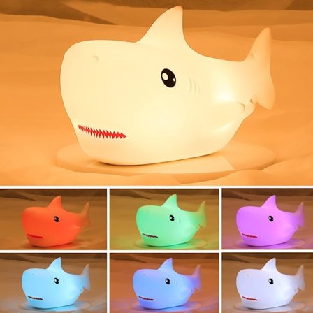 JUSTUP Søt Hai Nattlys 7 Farger Skiftende LED Bærbar Berøringslampe for Soverom USB Oppladbar Silikon Dyr Nattlys for Baby Jente Bursdag