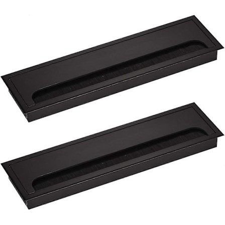 Skrivbordskabelgenomföring Rektangulär 80x275mm Kabelgenomföring Kabelkanal för Kontorsbord Hemmöbler KABEL Aluminium Svart Anodiserad Fyrkantig 2st