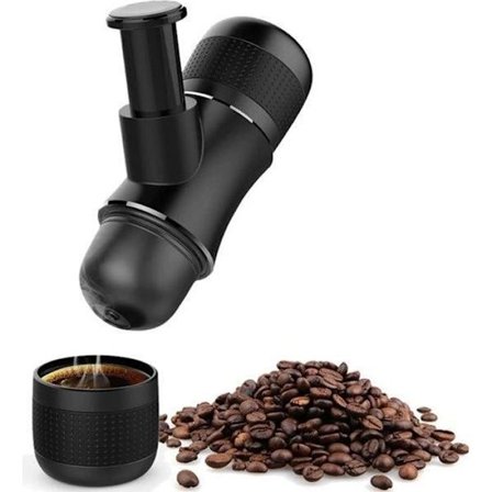 (Sort) Bærbar espressomaskine mini rejse kaffemaskine - Sort - Espresso - Formalet kaffe