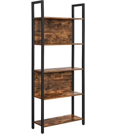 Vasagle-kirjahylly, säilytyshylly, keittiöhylly 5 hyllyllä, rustiikkipruuni ja musta