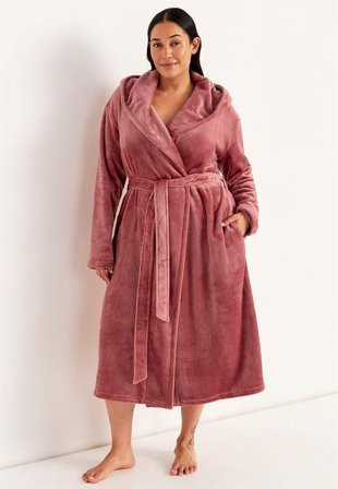 Cellbes of Sweden - Morgonrock i fleece med huva - mörk dimrosa - för damer - 46/48