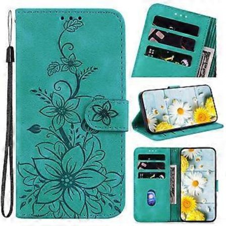 Kompatibel med Motorola Moto Edge 30 Ultra Præget Lily Wallet Case med kortholder PU læder Flip Cover - Grøn