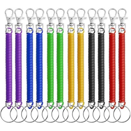 12 Stykker Elastiske Spiralnøkkelringer, Fargerike Plastnøkkelringfjærer Nøkkelholdere Uttrekkbare for Skole, Arbeid, 6 Farger