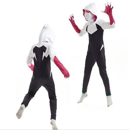 Flickor Ghost Spider Stacy Gwen Cosplay Halloween Kostym Jumpsuit Maskerad Vit Svart Stacy #1