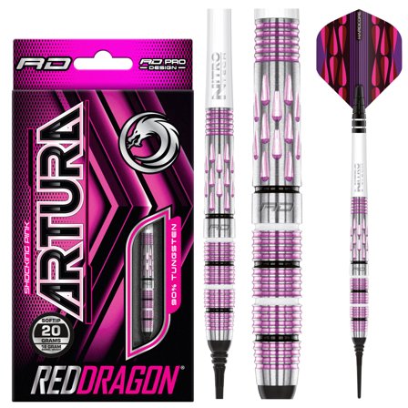 Red Dragon Artura Soft Tip Darts 20g - Pink/Purple/Silver, Tungsten, Pro Darts