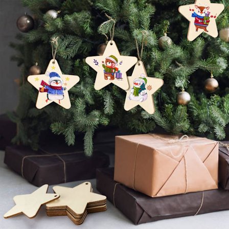 Julepynt av tre stjerner Håndverkstjerner med garn til julefestdekorasjon 50 stk
