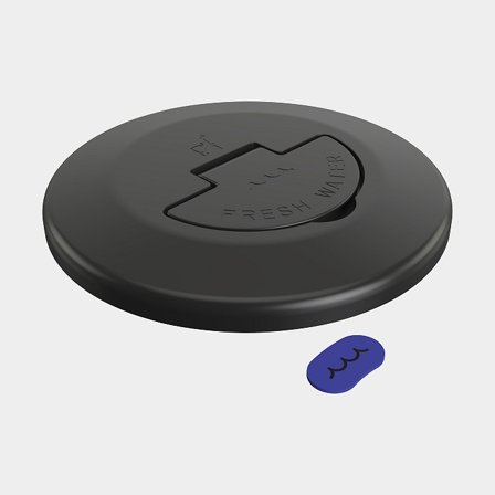 Deck filler cap water Roca Deck Filler Cover, ISO 8099 / 4596 / 11192 / 9093-1, 1 1/2" thread, black anodized stainless steel AISI 316