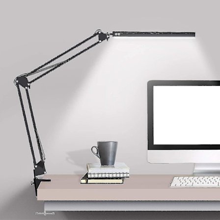 LED-skrivebordslampe med klemme, svingarm-skrivebordslampe, justerbar skrivebordslampe, øjenvenlig bordlampe, 3 farvetilstande, øjenvenlige 