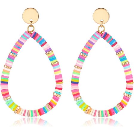Hengende øredobber for kvinner Regnbuefargede vinylplater Perleøredobber Lette dråpeøredobber Stift Sommer Strand Smykker